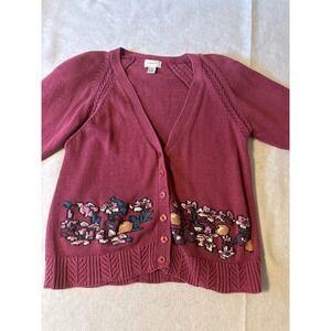 Tanner Sport Magenta Pink Floral Intarsia Cardigan Sweater Ramie Cotton Mens M